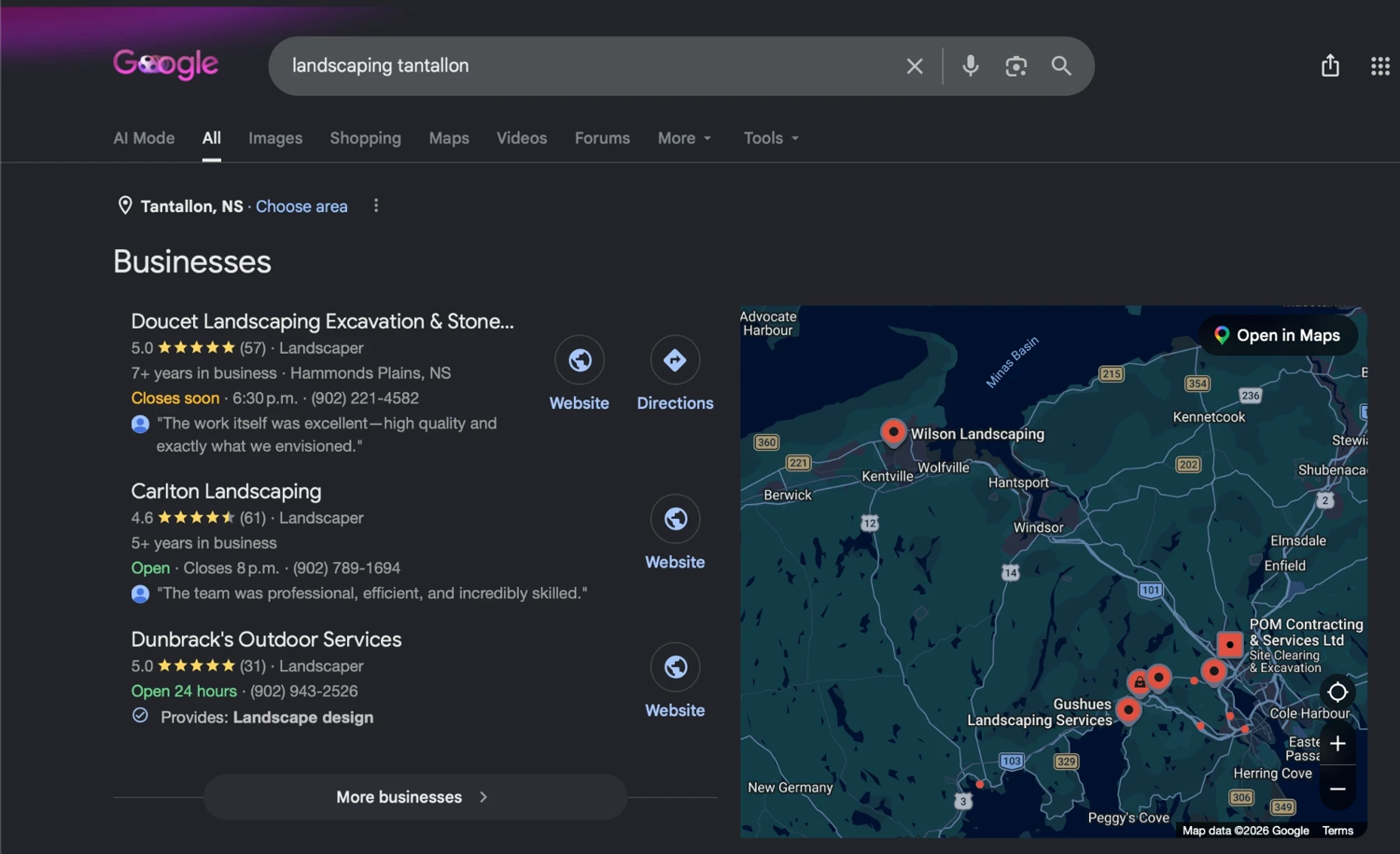 Doucet Landscaping ranked number one on Google for excavation in Halifax