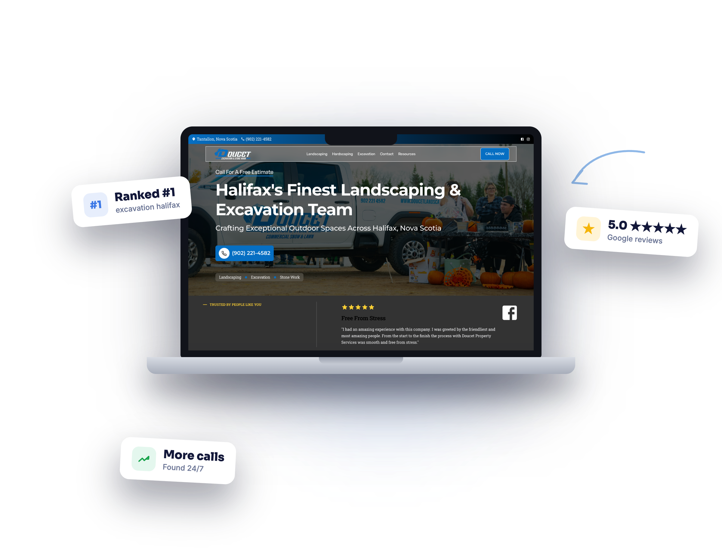 Doucet Landscaping website built by RankWright, ranking #1 on Google for excavation Halifax