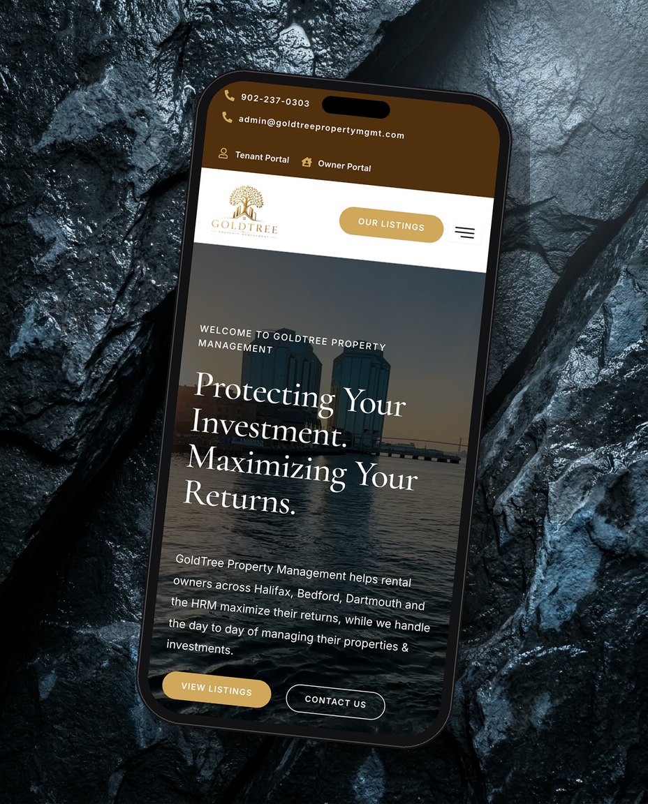 A Bedford property management client's website on a phone