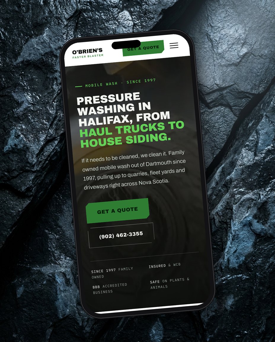 A Nova Scotia pressure washing client's website on a phone