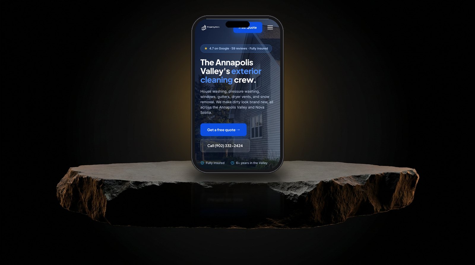 PropertyWorx website shown on a phone