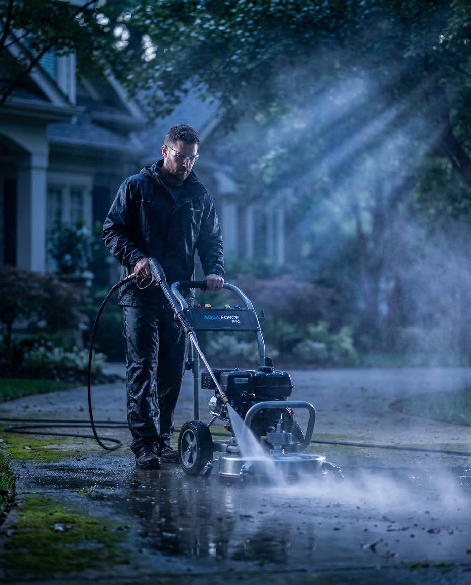 Pressure washing a house exterior